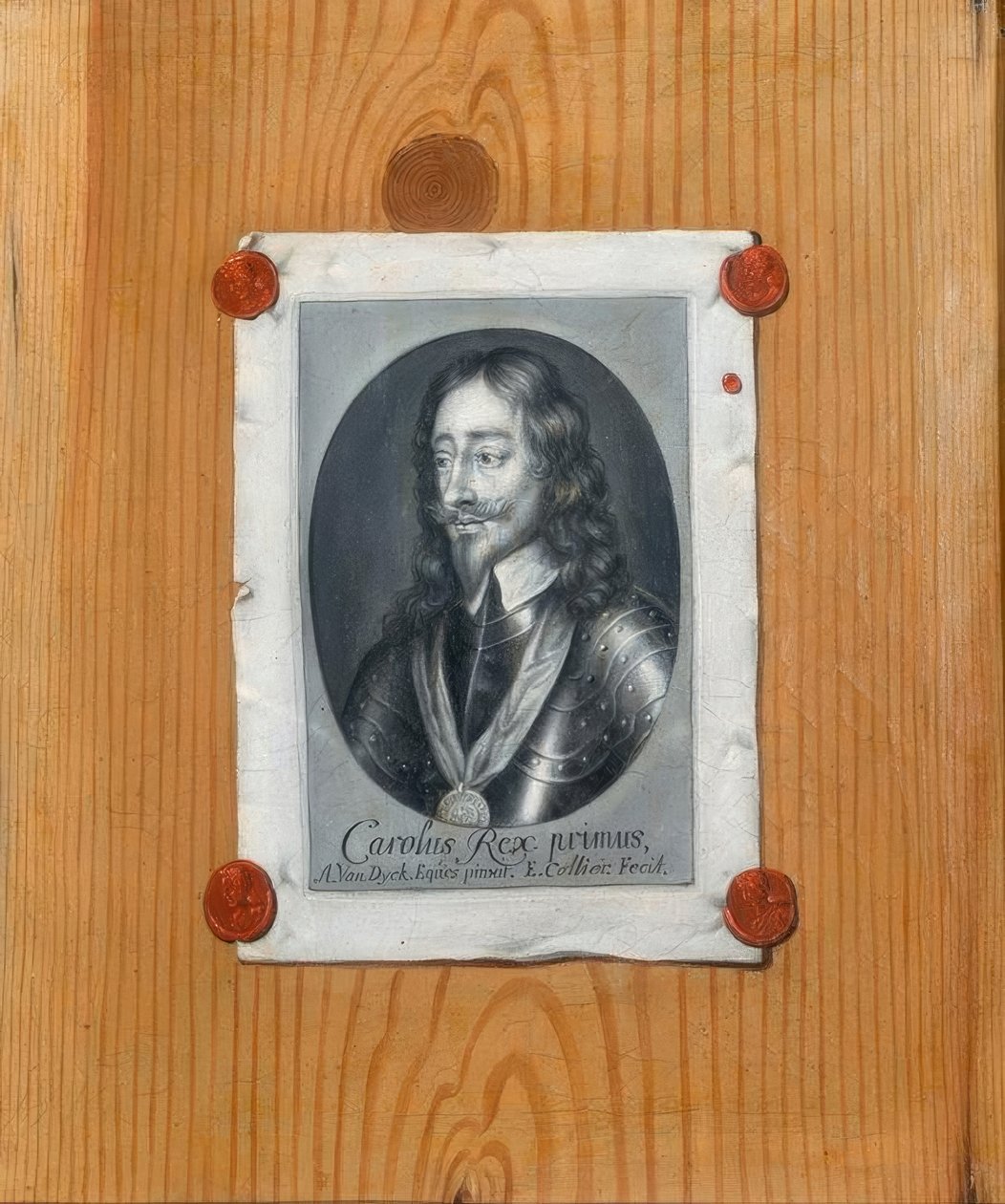 Trompe l’oeil s portrétem Karla I. z Velké Británie od Edwaert Collier