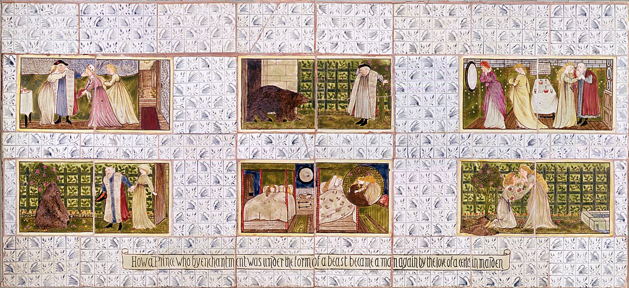 Panel dlaždic zobrazující příběh Krásky a zvířete z domu Birket Fosterové ve Witley, Surrey, kolem roku 1862 (keramika) od William Morris