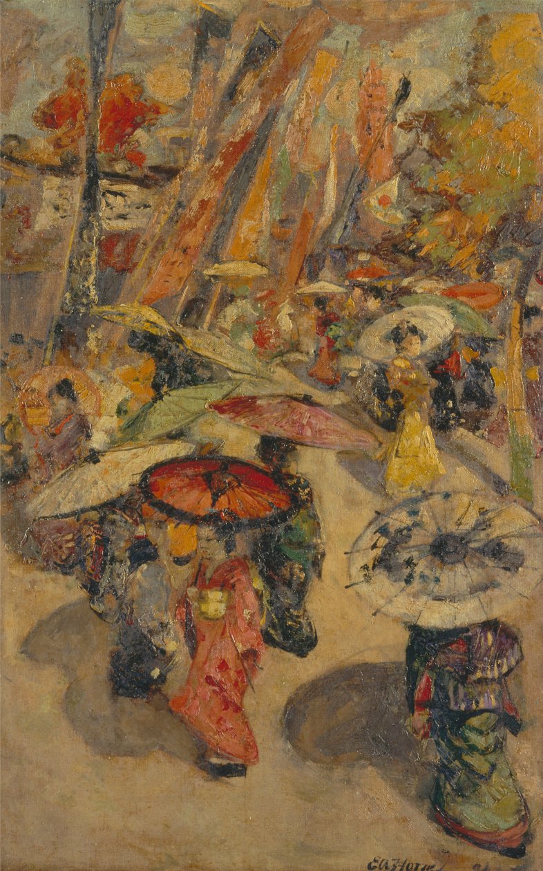 Pouliční scéna, Tokio od Edward Atkinson Hornel