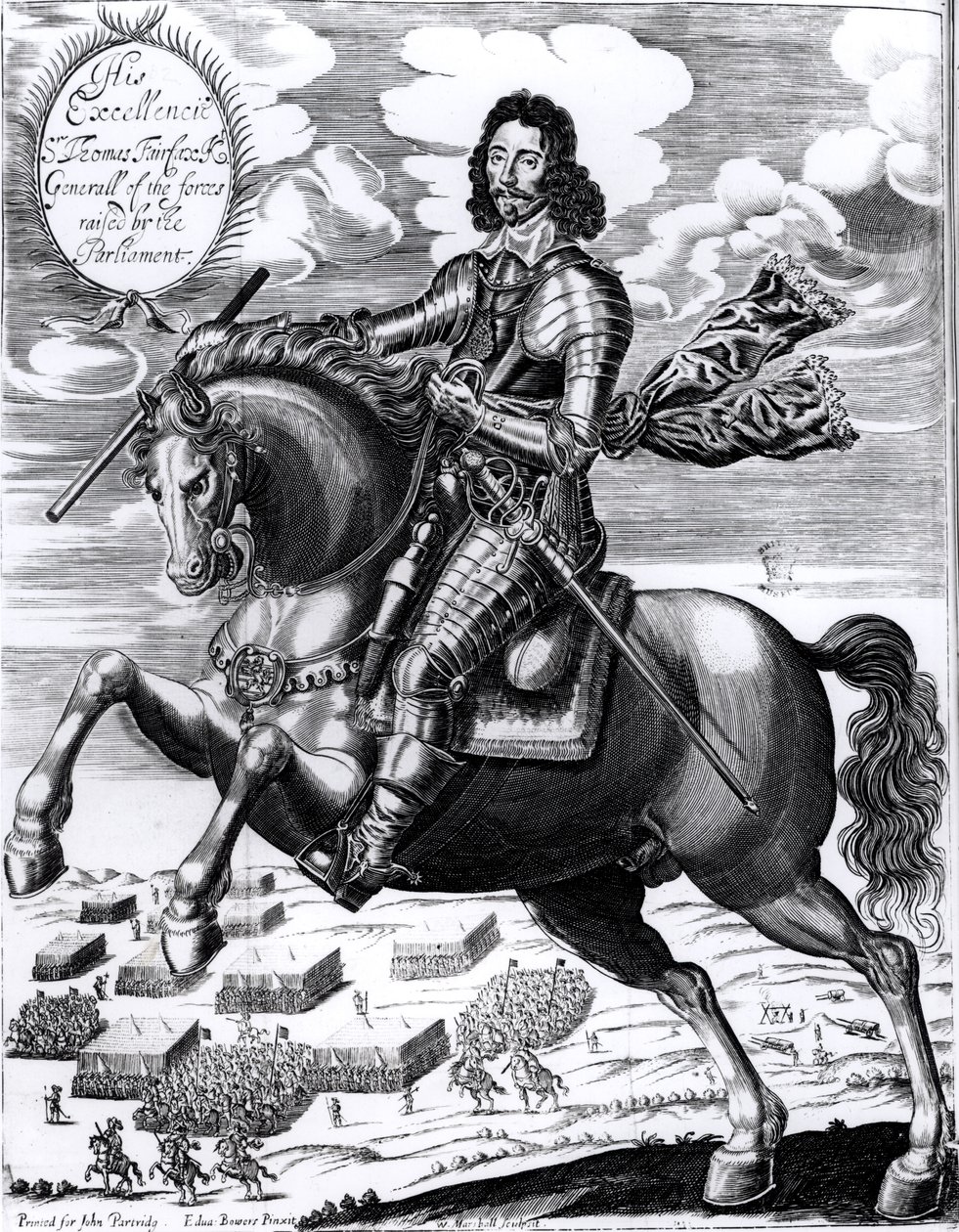 Jezdecký portrét jeho Excelence sira Thomase Fairfaxe (1617-71) 3. barona, vyrytý Williamem Marshallem (fl.1617-49) od Edward Bower