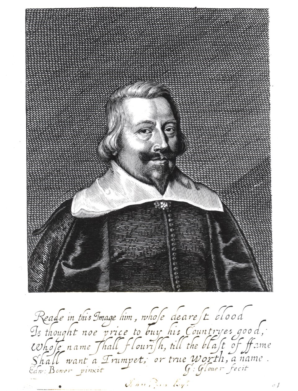 Portrét Johna Pyma (asi 1584-1643) vyrytý Georgem Gloverem (1618-53) od Edward Bower