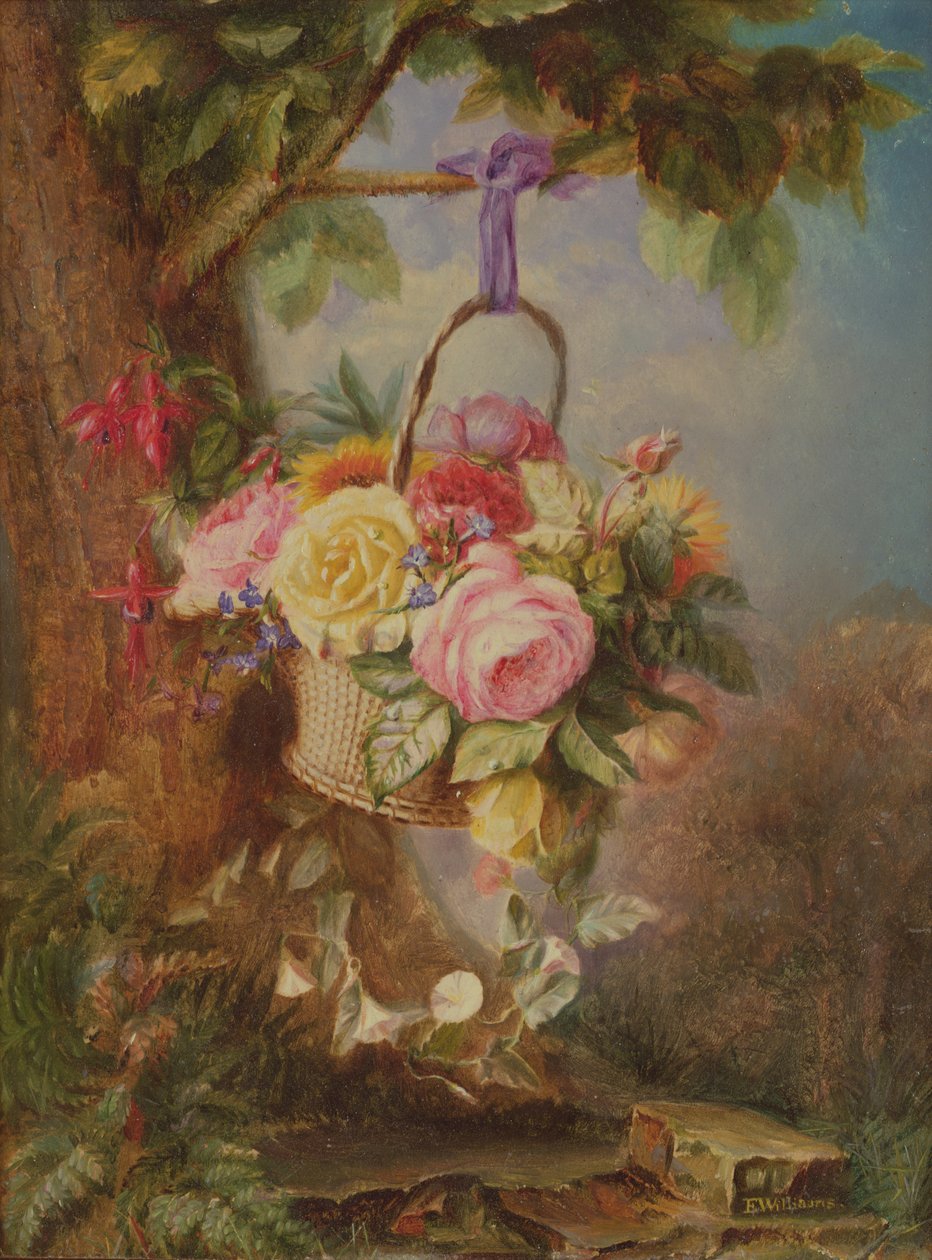 Košík růží s fuschia, 19. století od Edward Williams