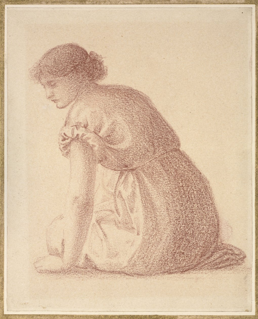 Sedící postava ženy, 19. století (červená křída na papíře) od Edward Burne Jones