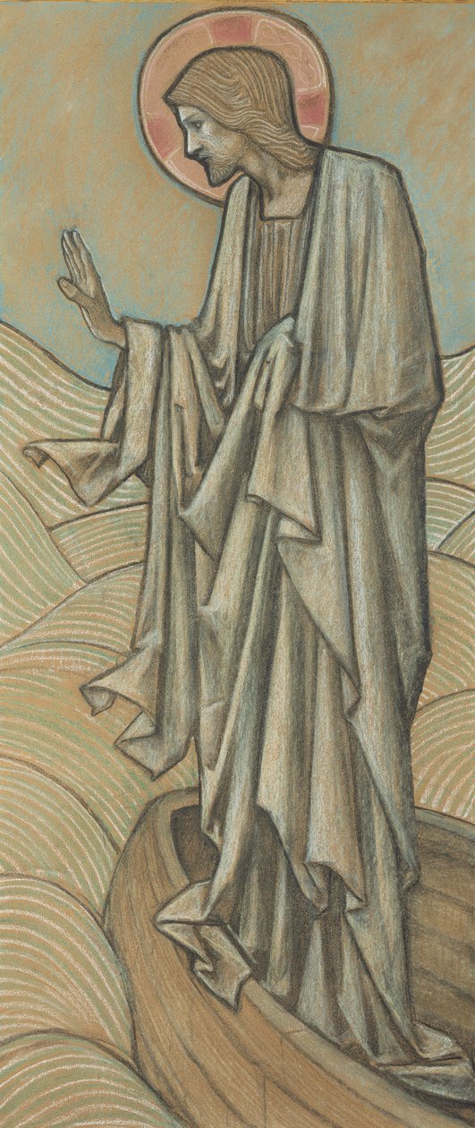Christ Stilling the Waves (barevné křídy na papíře) (pár k 430972) od Edward Burne Jones