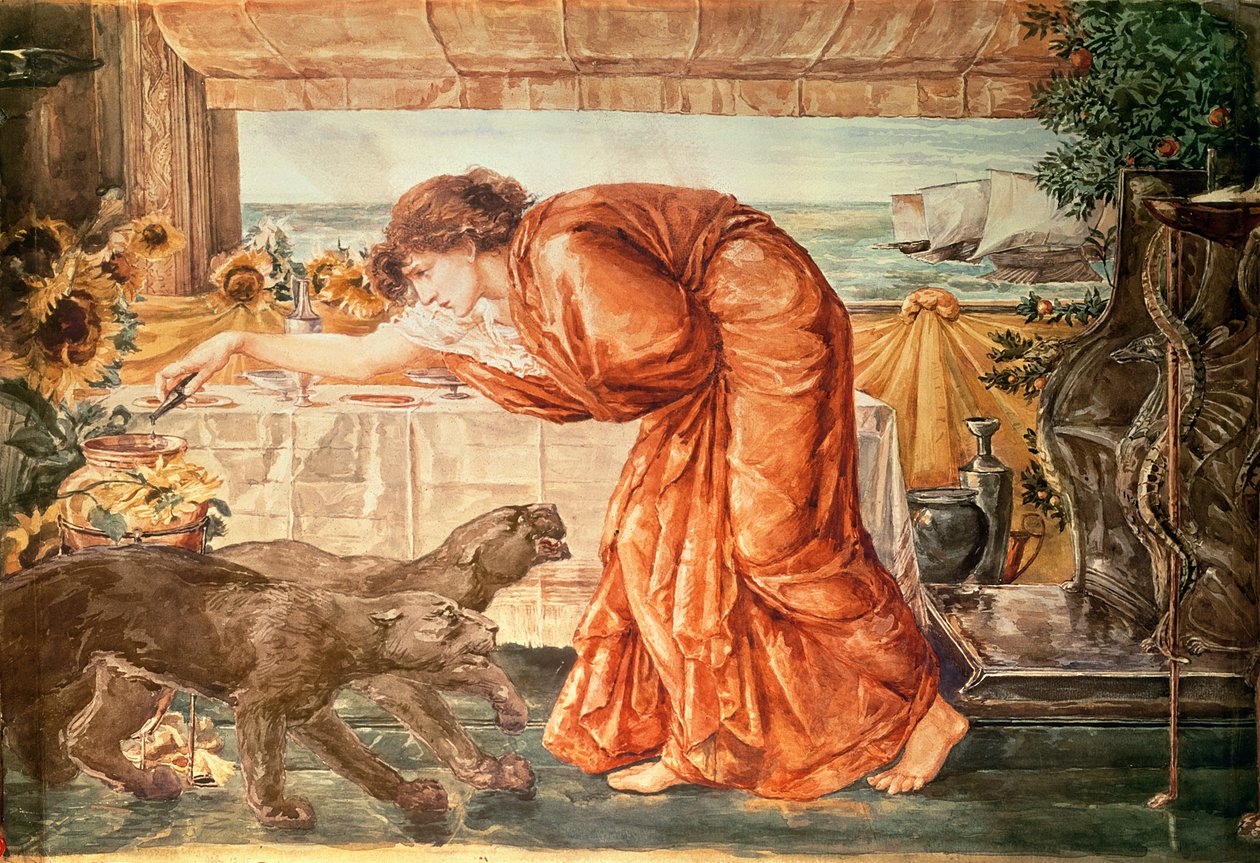 Circe nalévá jed do vázy a čeká na příchod Odyssea, 1863-69 od Edward Burne Jones