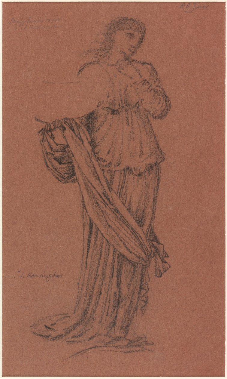 Ženská postava nesoucí mísu, studie pro „Měsíc“ (uhlí a inkoust na papíře (hnědá)) od Edward Burne Jones