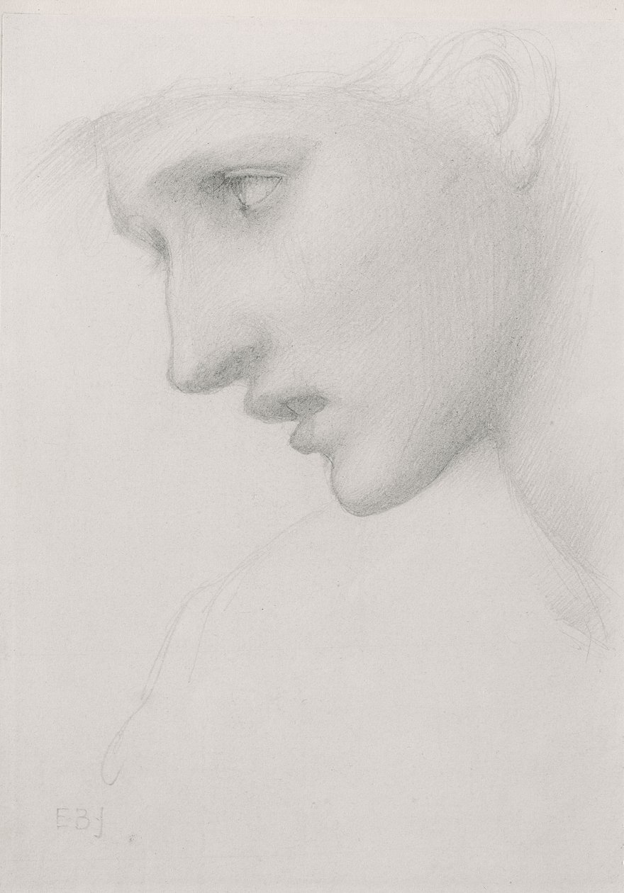 Ženská hlava z profilu vlevo od Edward Burne Jones