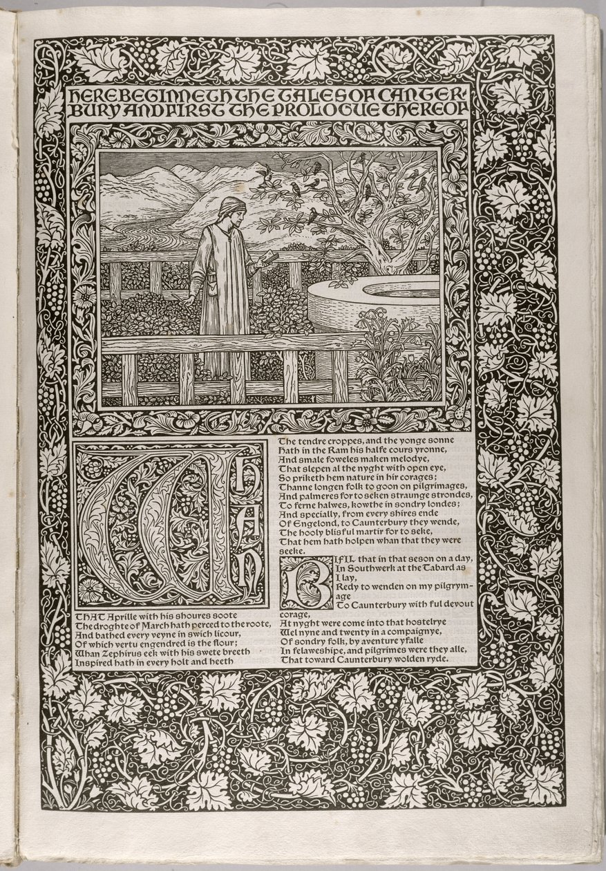 Frontispis z knihy "The Works of Geoffrey Chaucer now newly Imprinted", vyryl William Morris (1834-96) 1896 od Edward Burne Jones