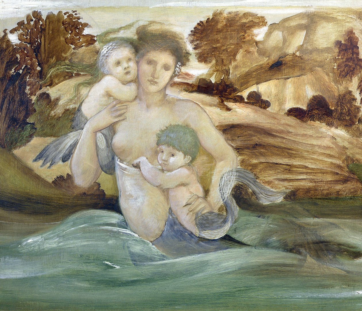 Mořská panna se svým potomkem od Edward Burne Jones
