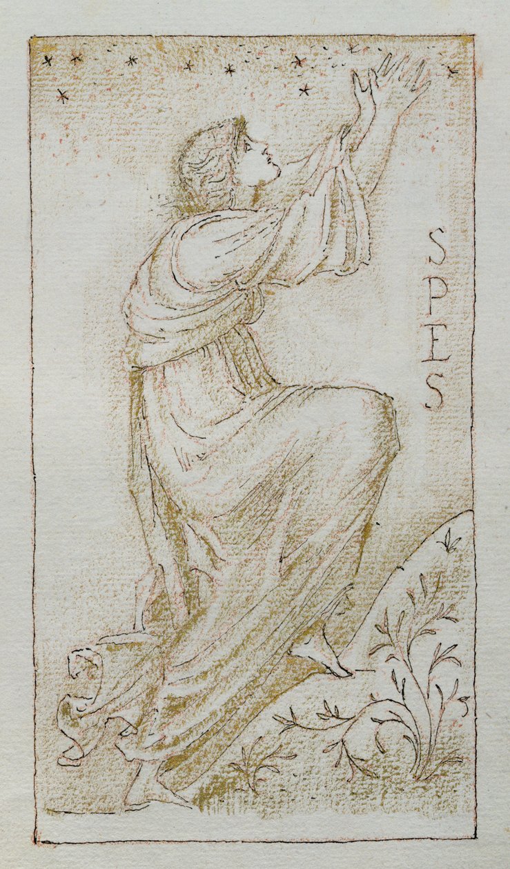 Spes (inkoust a zlato na papíře) od Edward Burne Jones