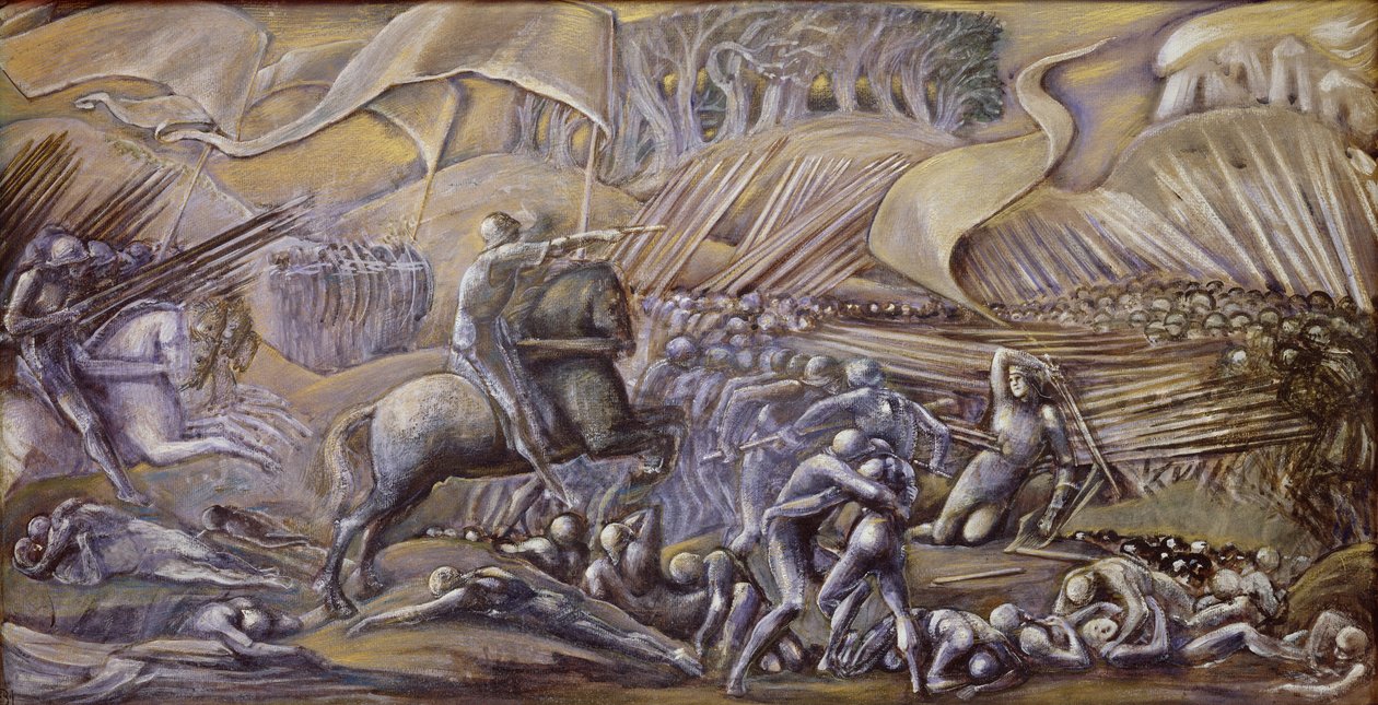 Bitva u Flodden Field, 1882 (kvaš a wc na papíře) od Edward Burne Jones