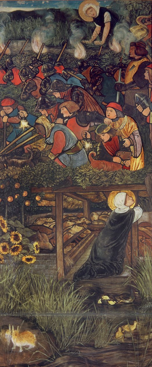 The Legend of St. Frideswide, 1859, olejová studie pro okno z barevného skla v latinské kapli Christ Church Cathedral, Oxford od Edward Burne Jones