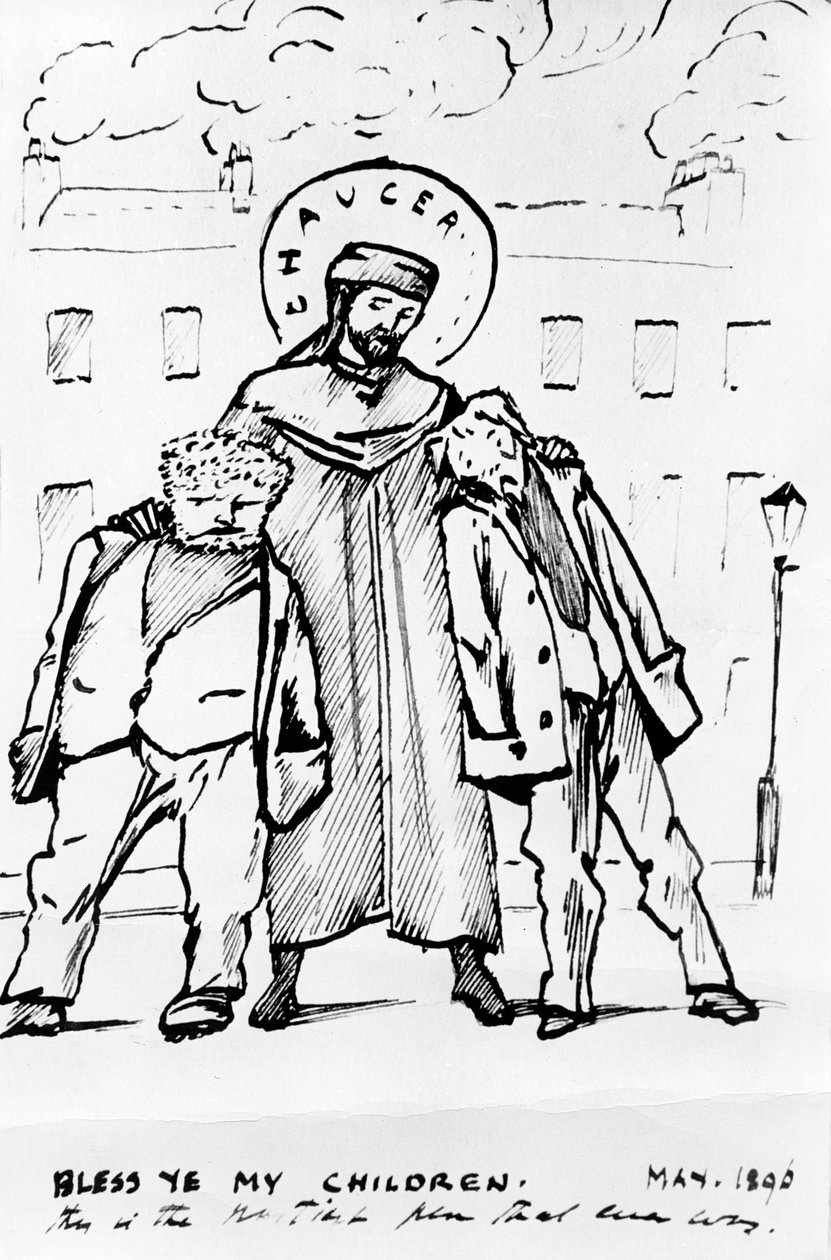 William Morris a Edward Burne-Jones jsou požehnáni Chaucerem, kreslený film, 1896 (pero a inkoust) (černobílý tisk) od Edward Burne Jones