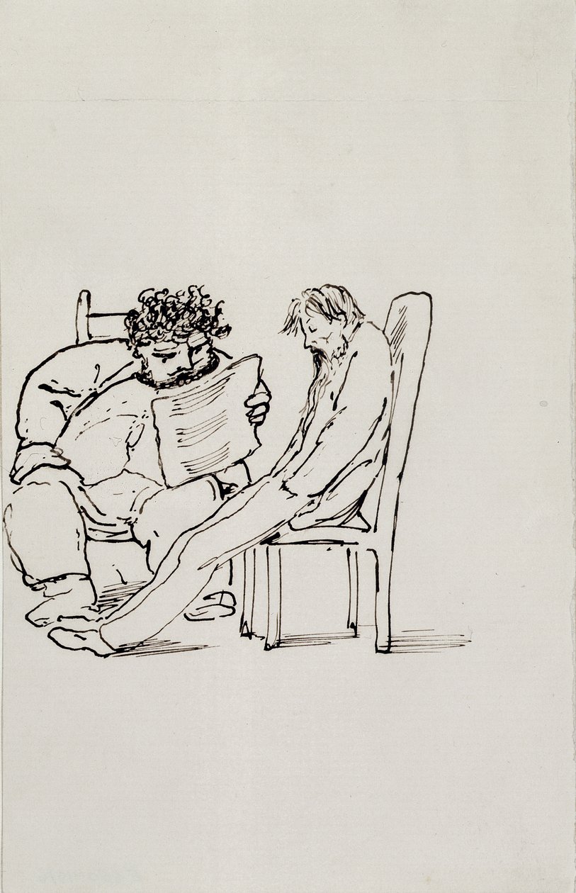 Cartoon of William Morris (1834-96) čte poezii Edwardu Burne-Jonesovi (1833-98) (pero a inkoust na papíře) od Edward Burne Jones