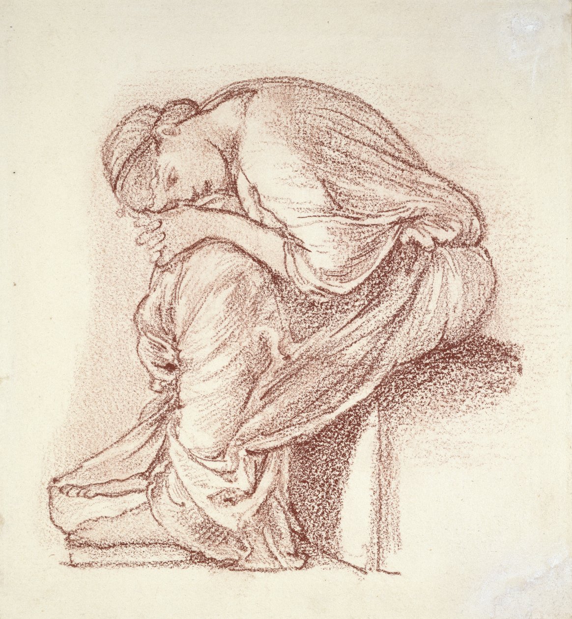 Sedící postava ženy (tmavě červená křída na bílém papíře) od Edward Burne Jones