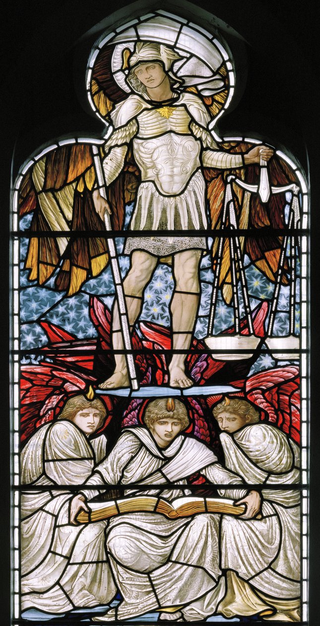 Svatý Michael vážící duše, detail Posledního soudu, 1876 od Edward Burne Jones