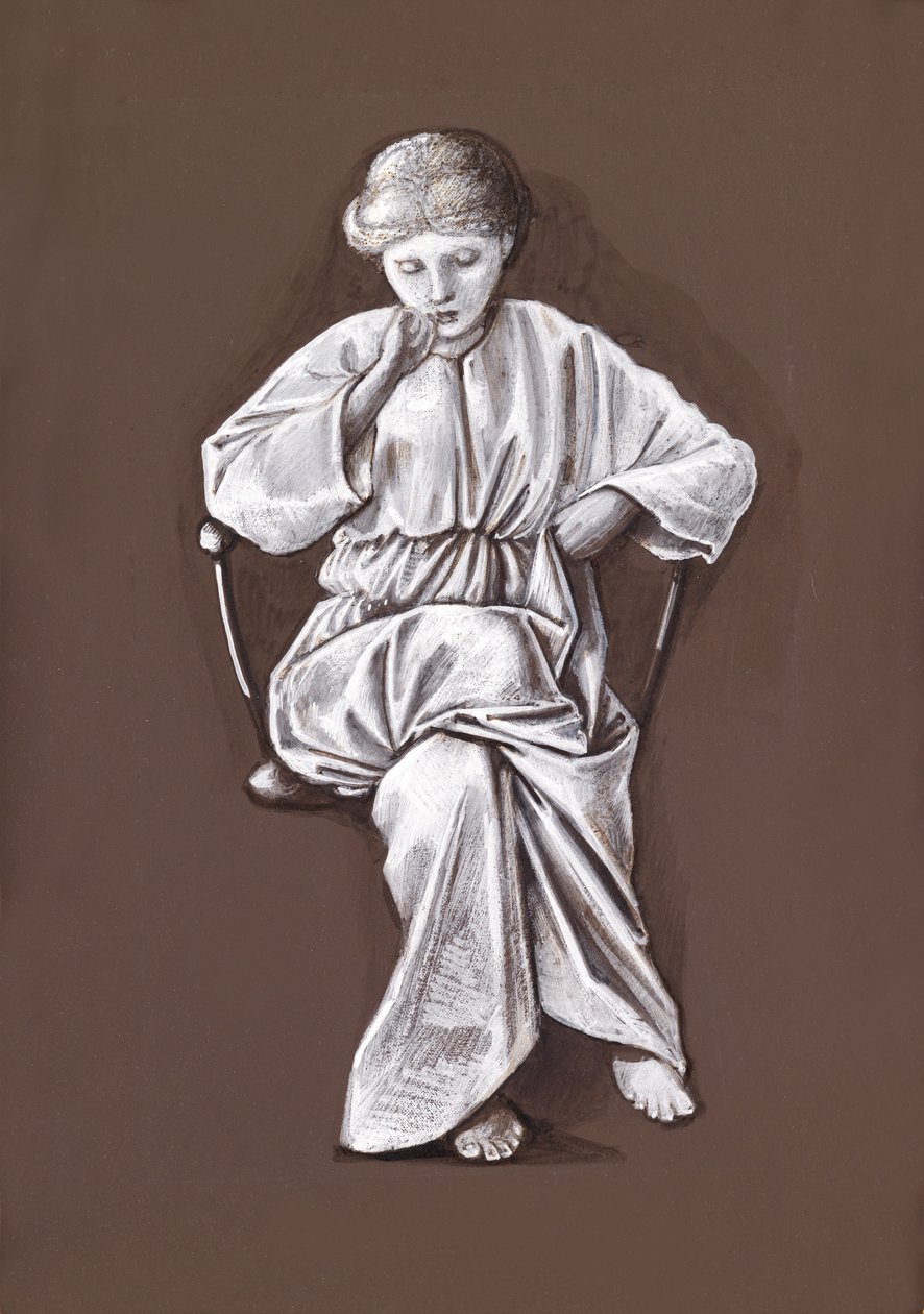 Studie sedící dívky (hnědá a bílá tělová barva na papíře) od Edward Burne Jones