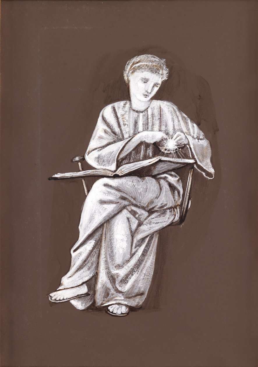 Studie sedící dívky s knihou (hnědá a bílá barva těla na papíře) od Edward Burne Jones