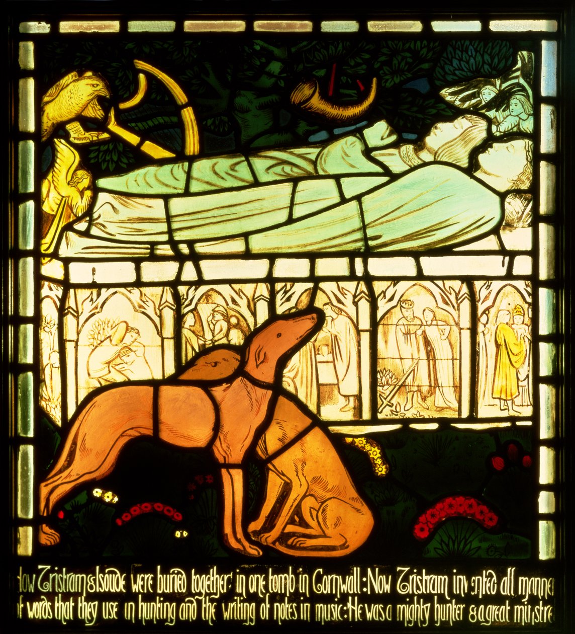 Hrob Tristana a Isoldy Sličné, z „Příběhu Tristana a Isoldy“, William Morris und Co. (vitráže) od Edward Burne Jones