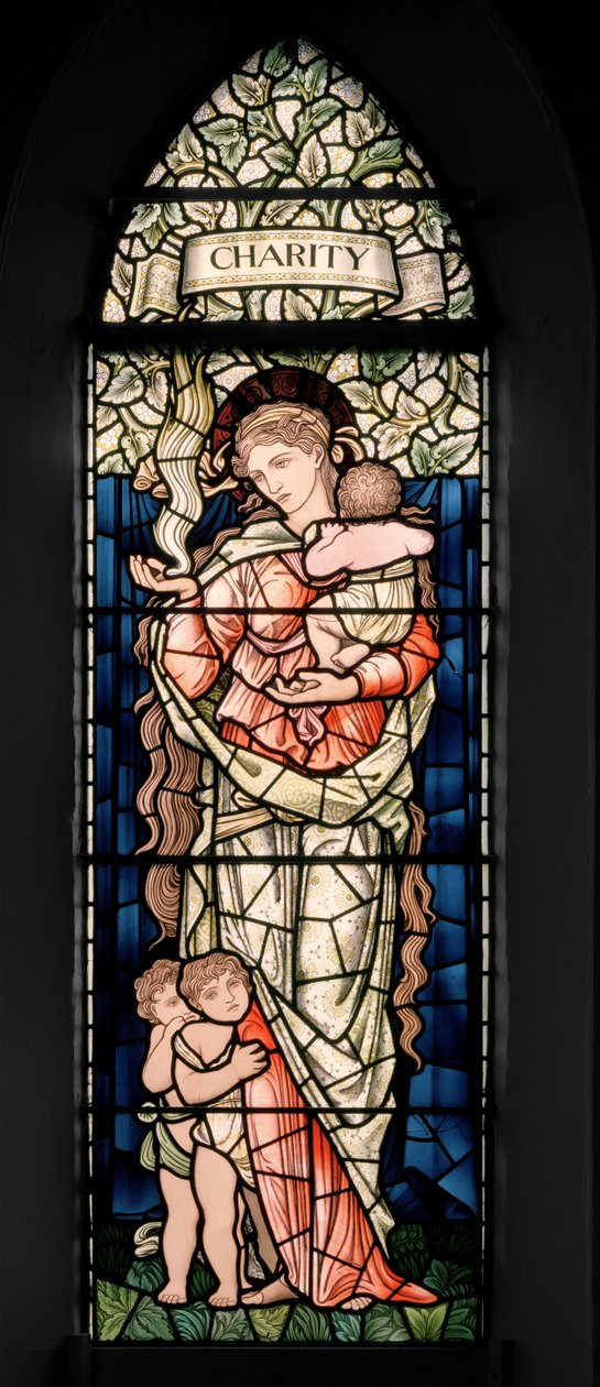 Birmingham, Ward End, St Margaret, Morris & Co., Edward Burne-Jones, John Henry Dearle (1859-1932), Charita, 1902 od Edward Coley and Dearle Burne Jones