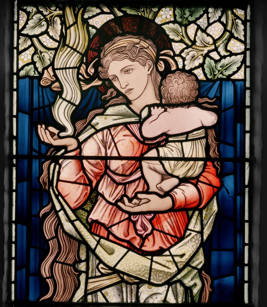 Birmingham, Ward End, St Margaret, Morris & Co., Edward Burne-Jones, John Henry Dearle (1859-1932), Charita, detail, 1902, Stokes od Edward Coley and Dearle Burne Jones