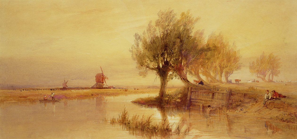 Na Norfolk Broads, večer (tužka a čb na papíře) od Edward Duncan