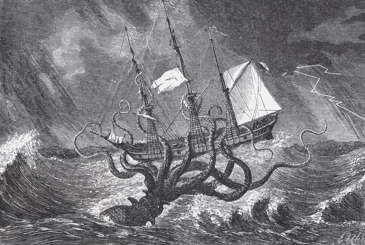 Kraken, jak je viděn okem představivosti, ilustrace z Johna Gibsona 
