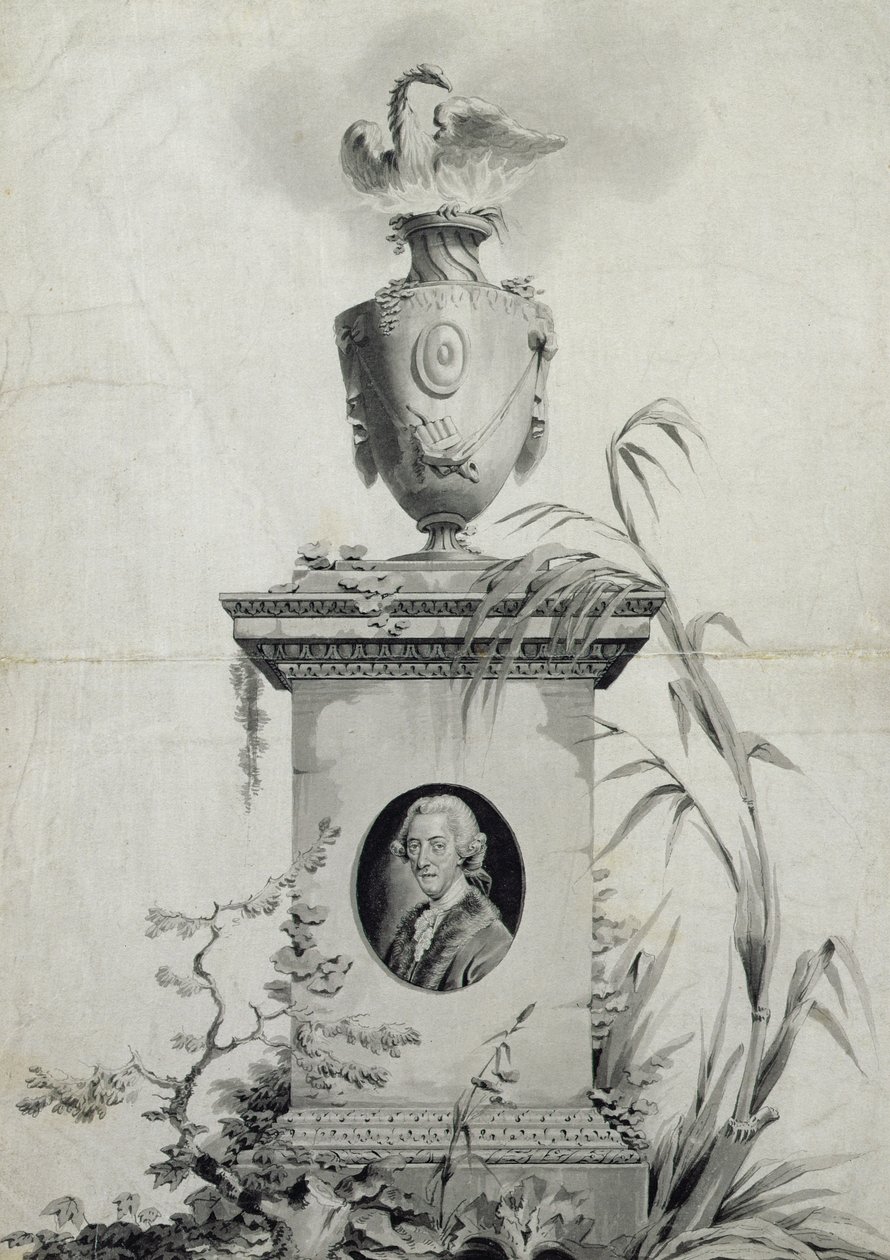 Návrh titulní strany sebraných děl Dr. Thomase Arnea (1710-78) (inkoust a praní) (viz také 84540) od Edward Francis Burney