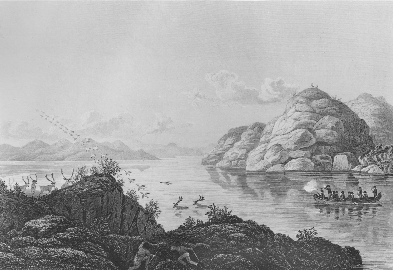 Franklinova expedice lovící na Marten Lake, 1820 od Edward Francis Finden