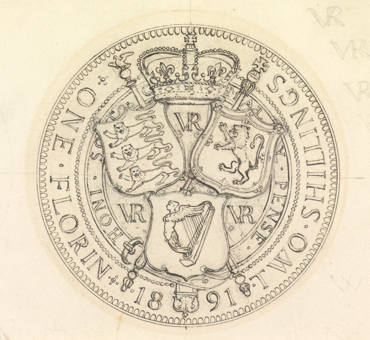 Dvě designové skici pro Florin a Shilling, 1891 od Edward John Poynter