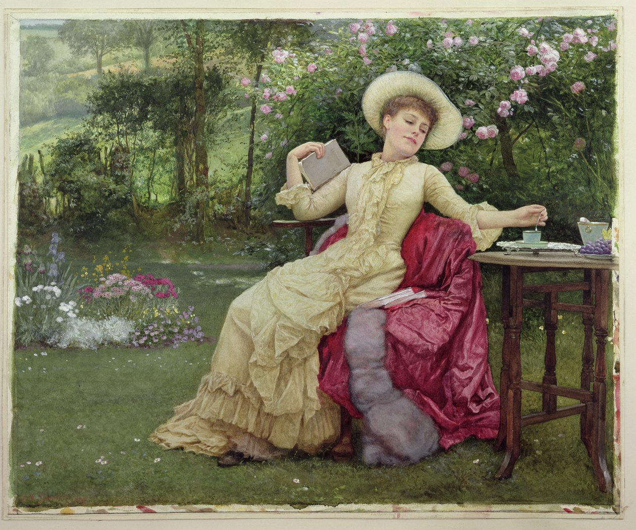 Pití kávy a čtení na zahradě od Edward Killingworth Johnson