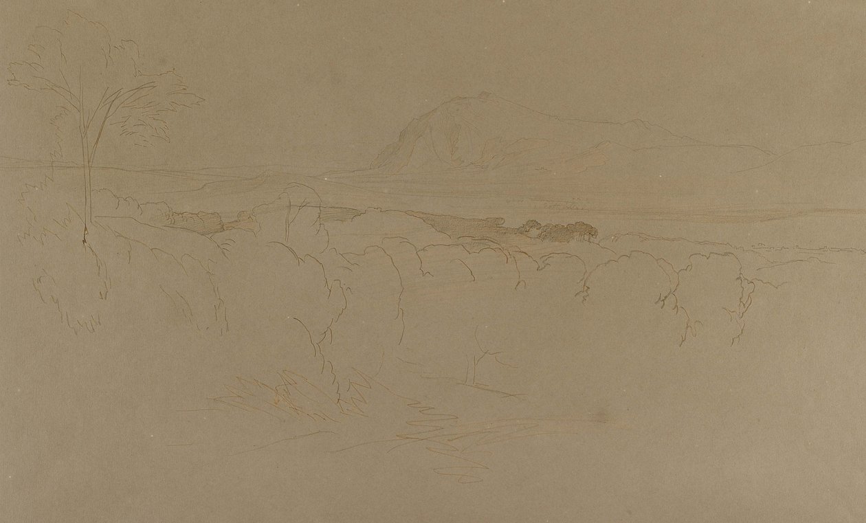 Calabria, 1847 (pero a hnědý inkoust přes tužku na velmi vybledlém lesklém papíru) od Edward Lear