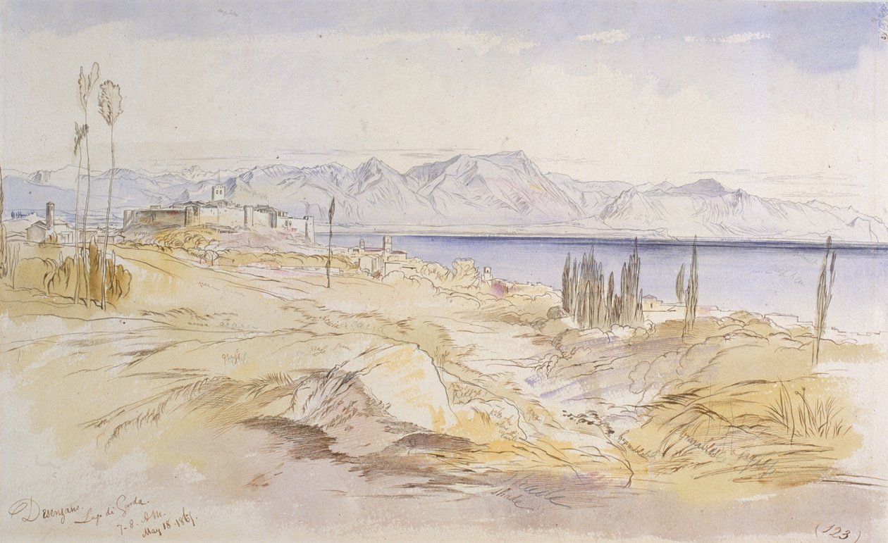 Desenzano, Lago di Garda, 1867 (inkoust a wc na tkaném papíře) od Edward Lear