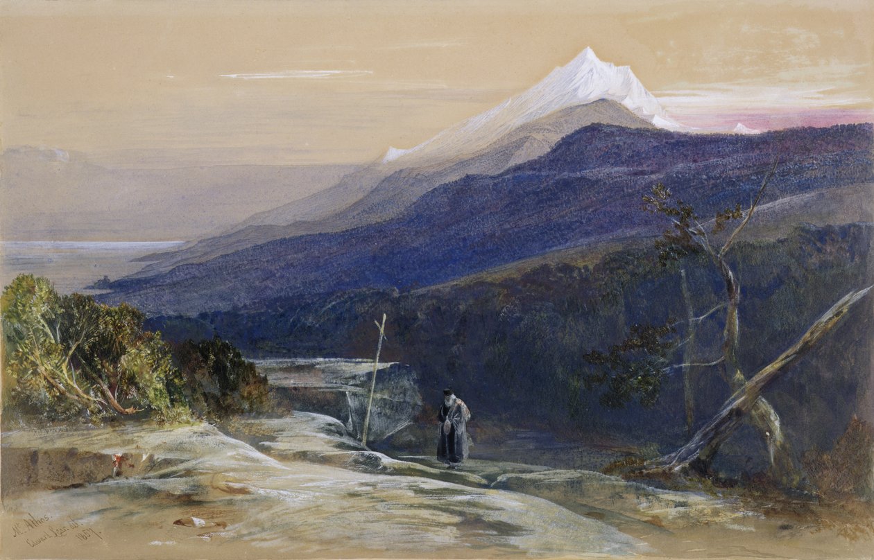 No.0950 Mount Athos, 1857 (wc, kvaš a křída) od Edward Lear