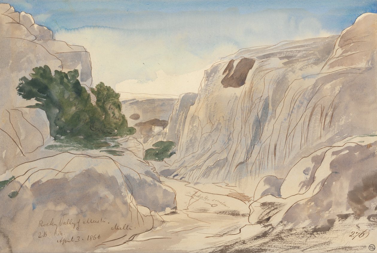 Skalnaté údolí Mosta, Malta, 14-15 hod. (3. dubna 1866) od Edward Lear