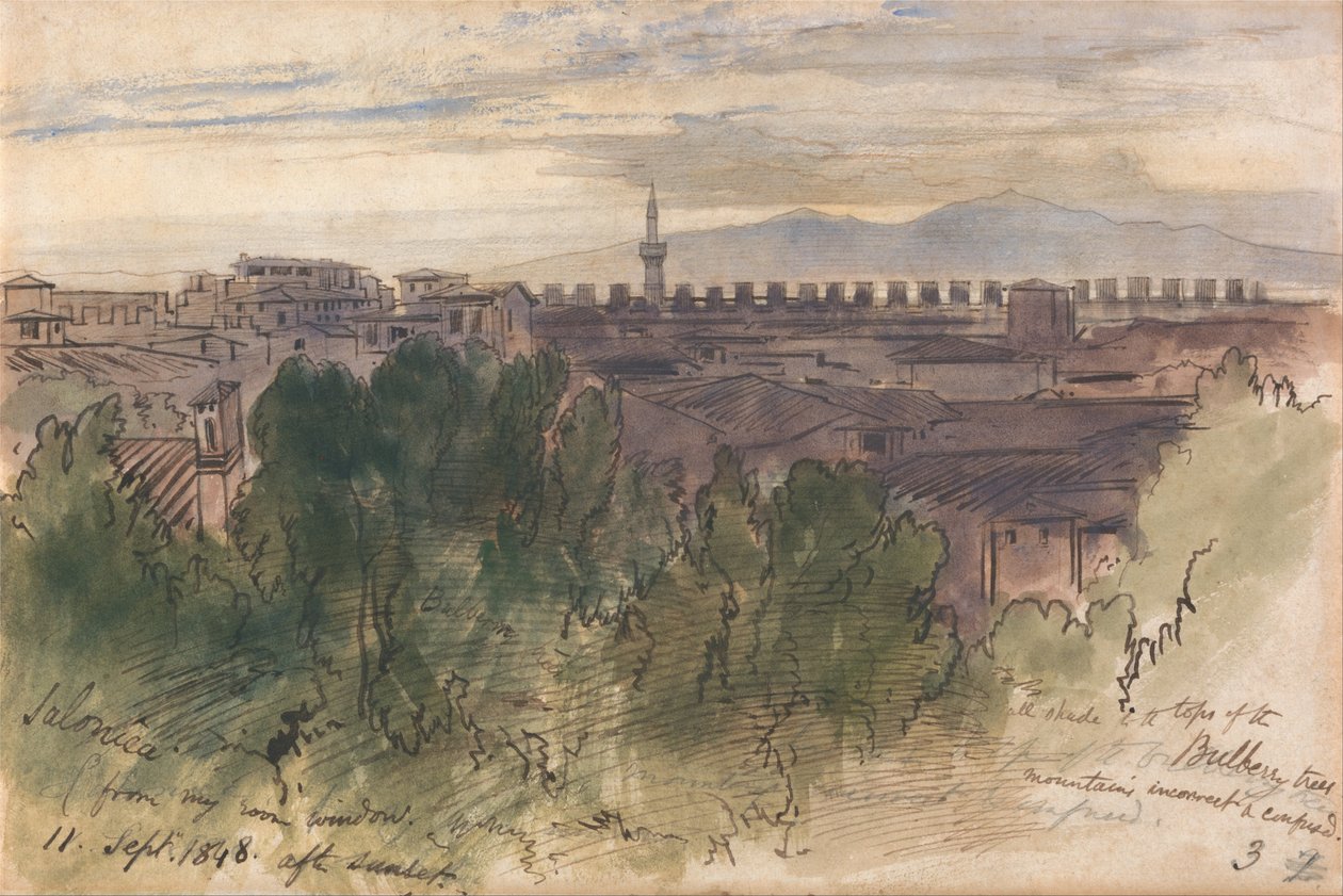 Salonica, z mého okna pokoje, 11. září 1848, po západu slunce od Edward Lear