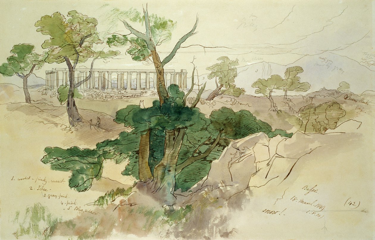 Chrám v Bassae, 1849 od Edward Lear