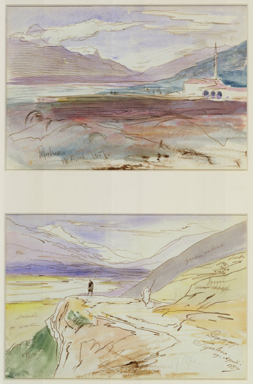 Tepelene, 1857 (pero, inkoust a wc na tkaném papíře položené na palubě) od Edward Lear