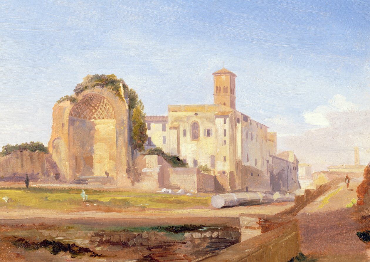 Chrám Venuše a Řím, Řím, 1840 (olej na papíře na kartonu) od Edward Lear