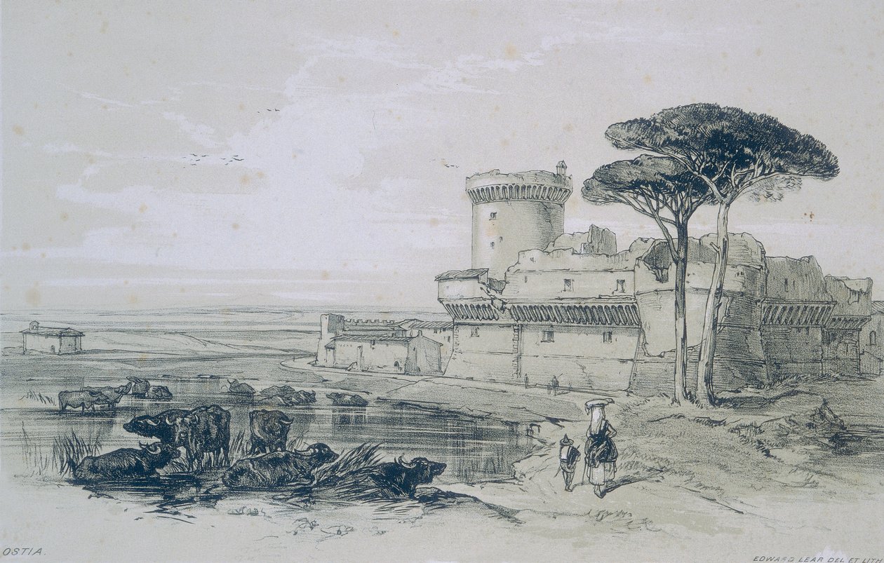 Pohledy na Řím a jeho okolí: Hrad Ostia u ústí Tibery od Edward Lear
