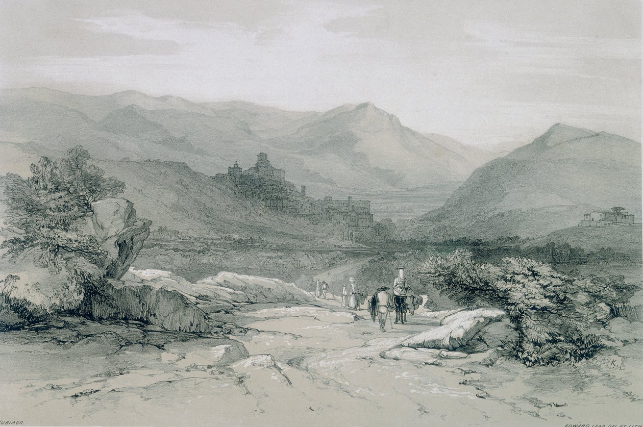 Pohledy na Řím a jeho okolí: město a údolí Subiaco od Edward Lear