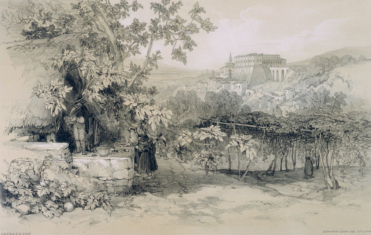 Pohledy na Řím a okolí: pohled na Gennazzano s městem a palácem Colonna od Edward Lear