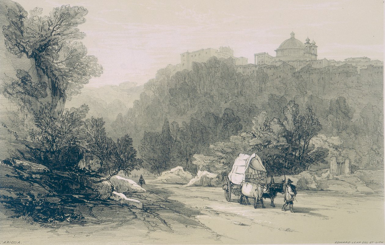 Pohledy na Řím a jeho okolí: pohled na LAriccia a palác Chigiů od Edward Lear