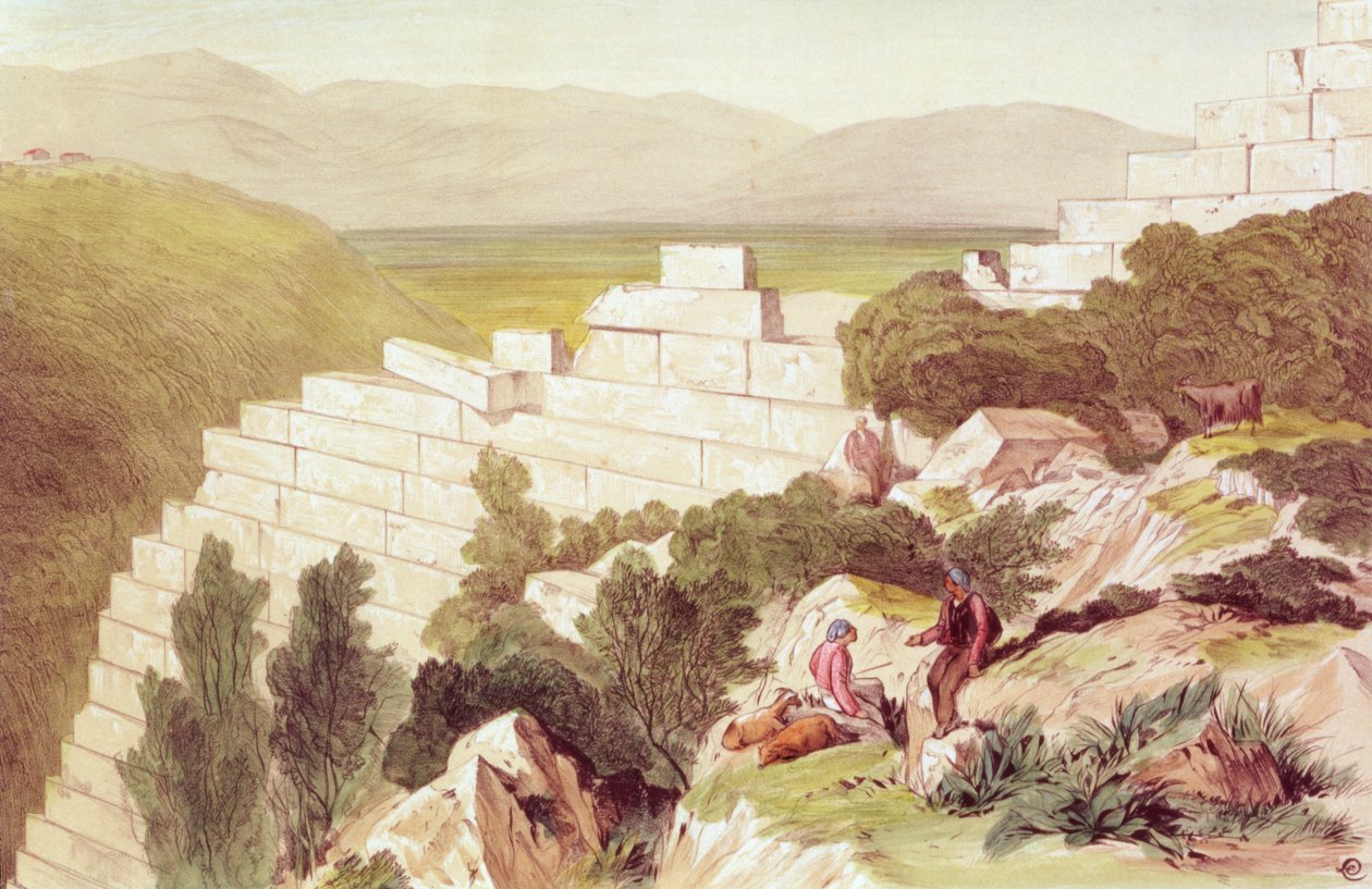 Hradby starověkého Samosu, Kefalonie, 19. století (akvarel) od Edward Lear