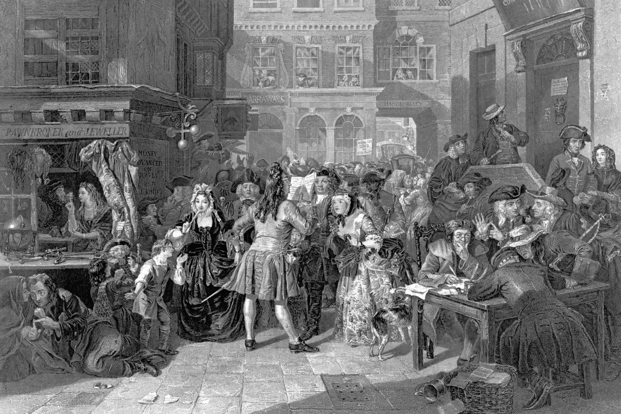 Scéna v uličce Change Alley během South Sea Bubble, 1853 od Edward Matthew Ward