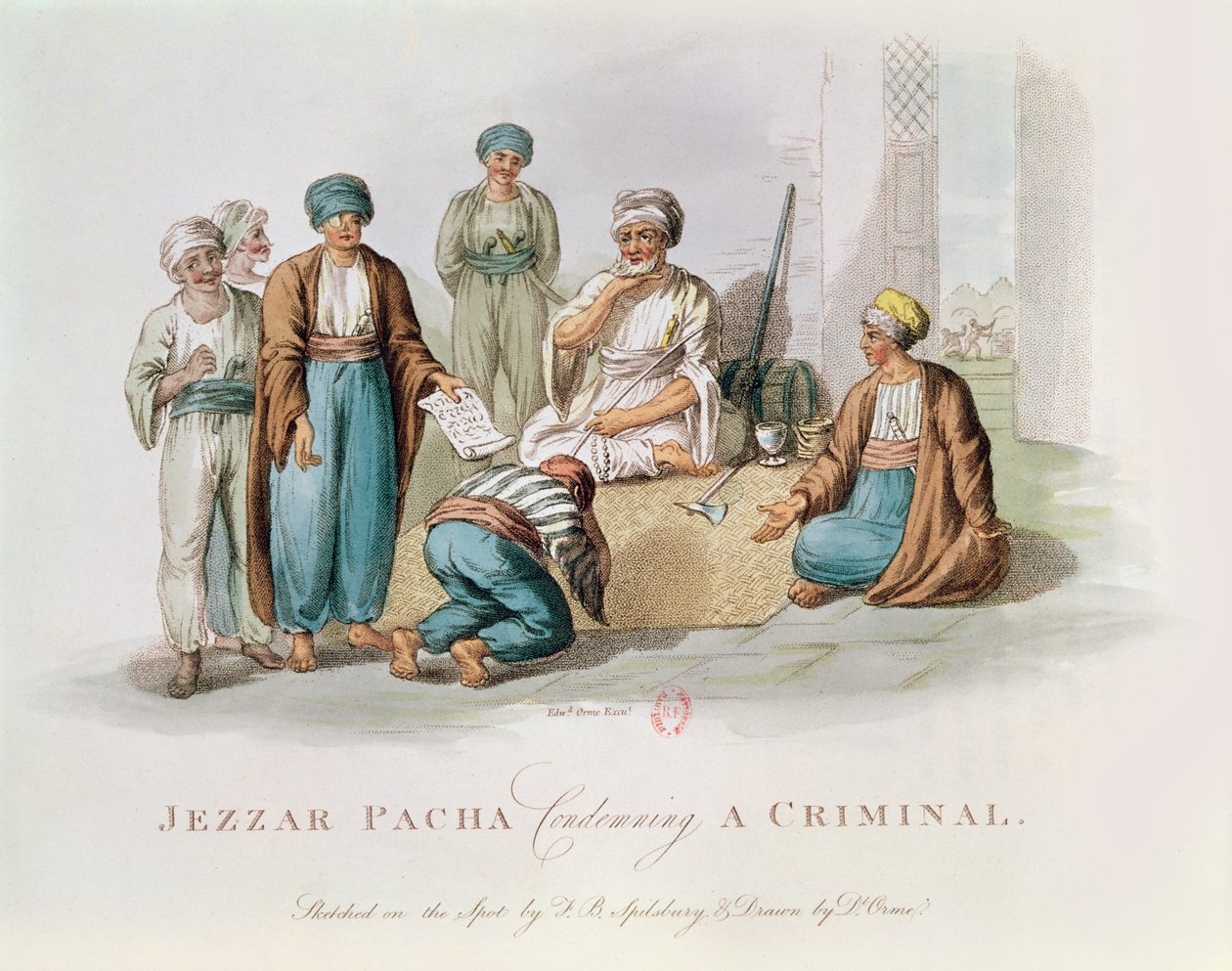 Jezzar Pacha c.1720-1804 odsuzující zločinnou barevnou rytinu od Edward Orme
