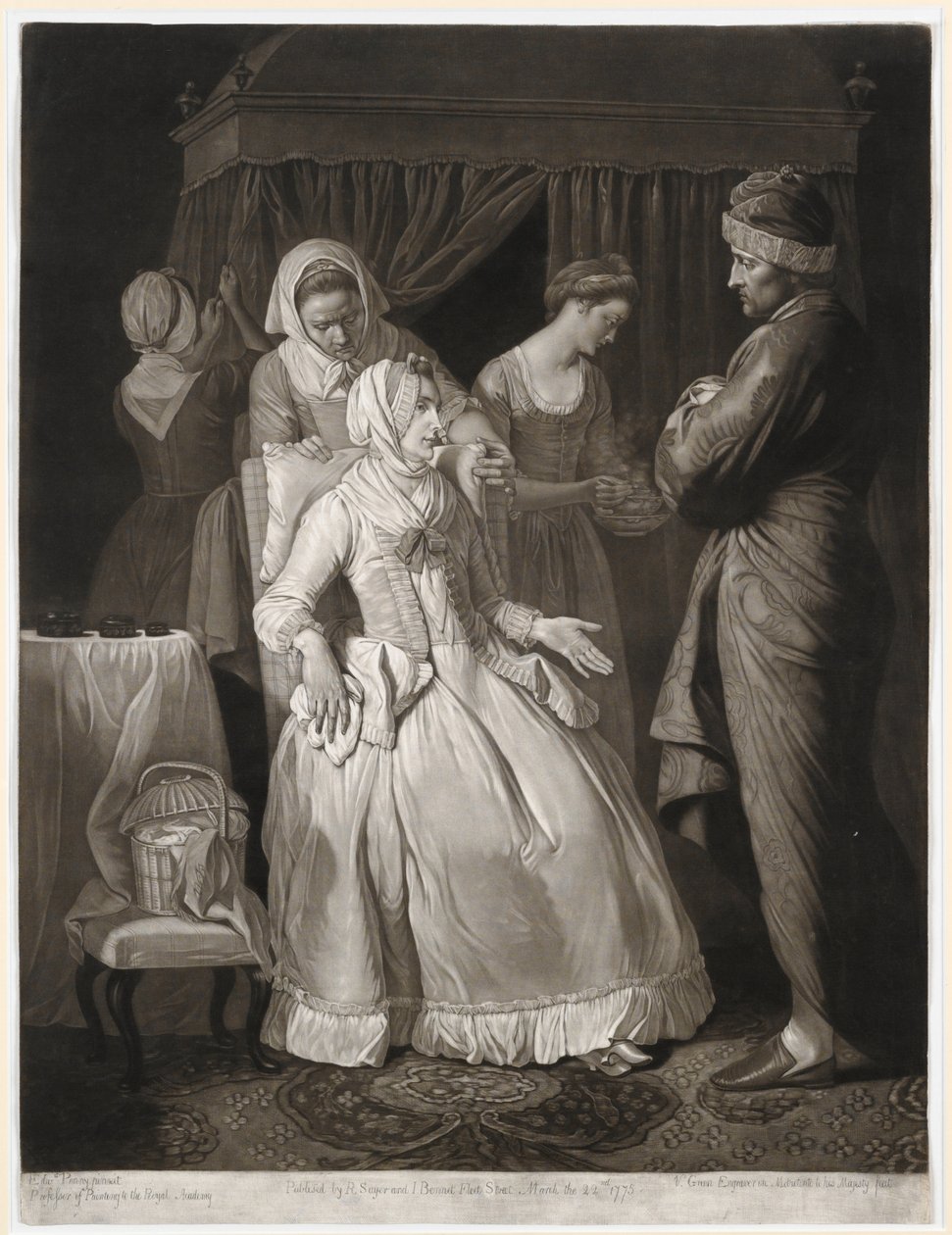 Ctnostná utěšená soucitem a pozorností, tisk Valentine Green, 1775 (mezzotinta) od Edward Penny