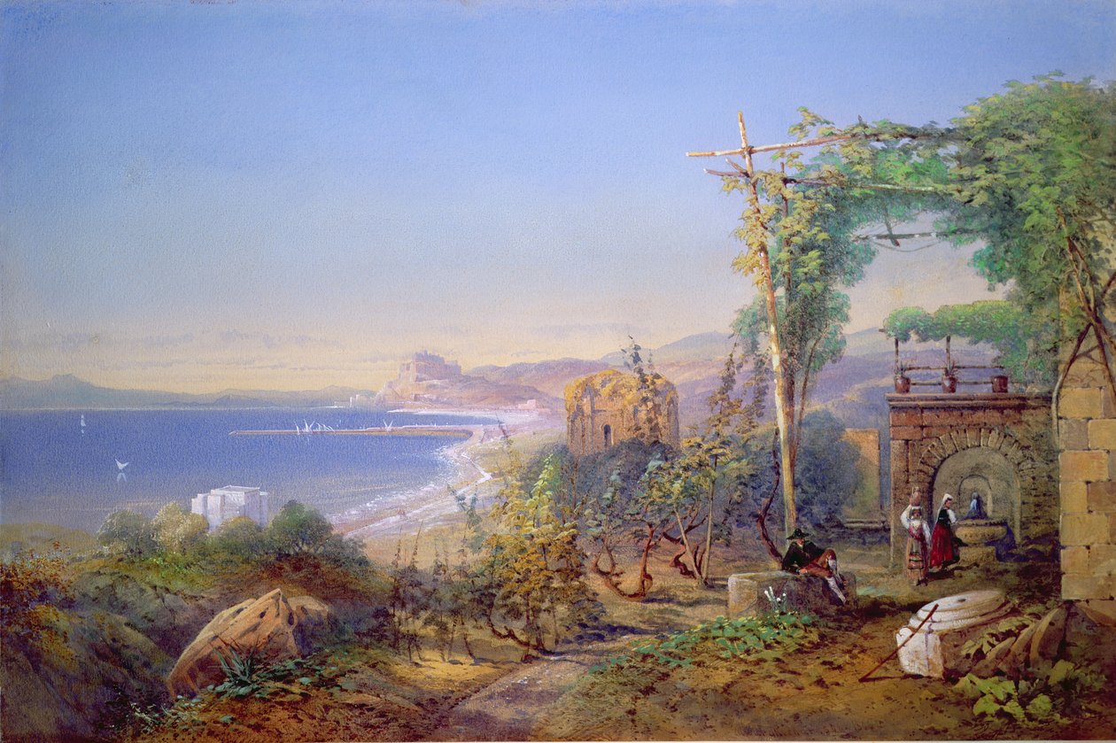 Kastilie a záliv Baia, Pozzuoli, 1866 (akvarel a kvaš na papíře) od Edward Richardson