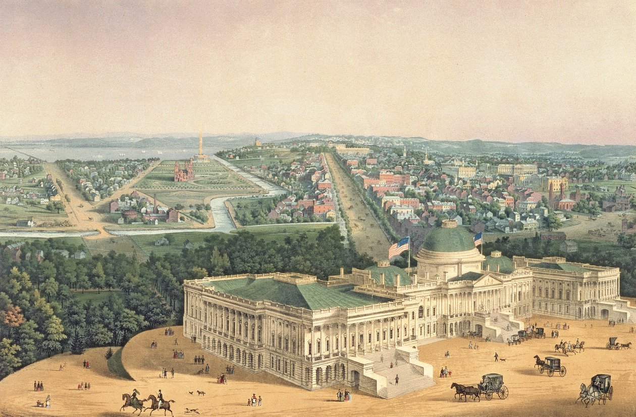 Pohled na Washington, hospoda. od E. Sachse und Co., 1852 (barevné lito) od Edward Sachse