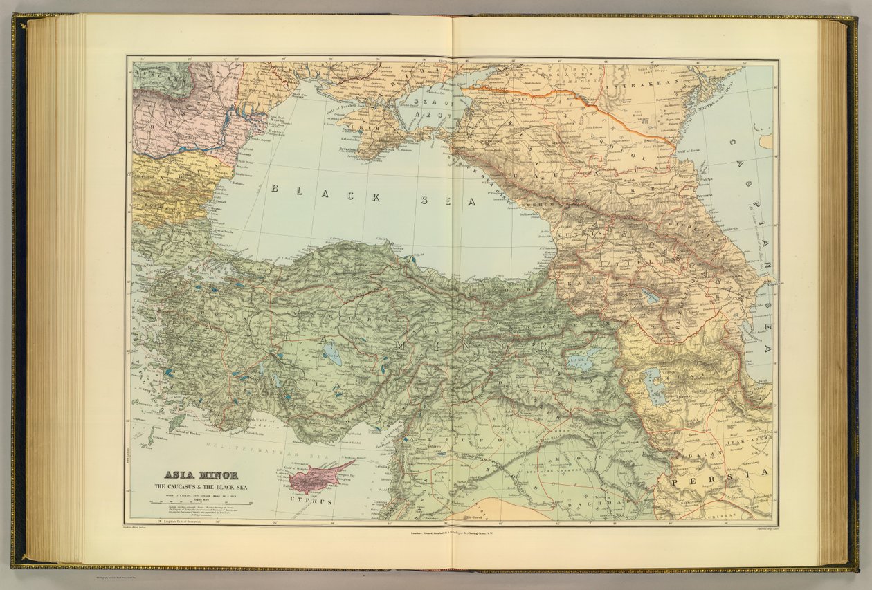 Malá Asie, Kavkaz a Černé moře. Série londýnského atlasu. Stanfordův Geogl. Estabt. Londýn od Edward Stanford